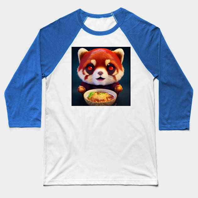 Kawaii Red Panda Eating Ramen Baseball T-Shirt by Grassroots Green